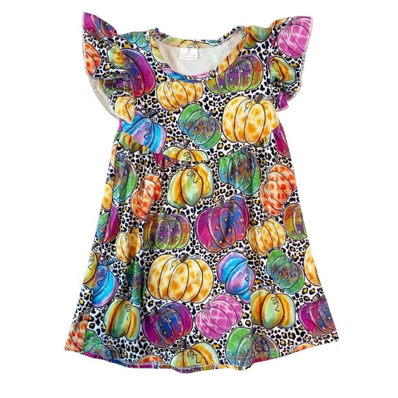 Unbranded Other - Unbranded Tunic Dress Girls 2T Multicolor Pumpkin‎ Leopard Ruffle Fall Autumn